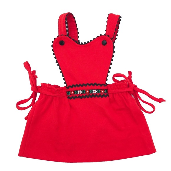 Carter's Other - Vintage 70s Carter's Pinafore Jumper Toddler Red Floral Embroidered Size 2T